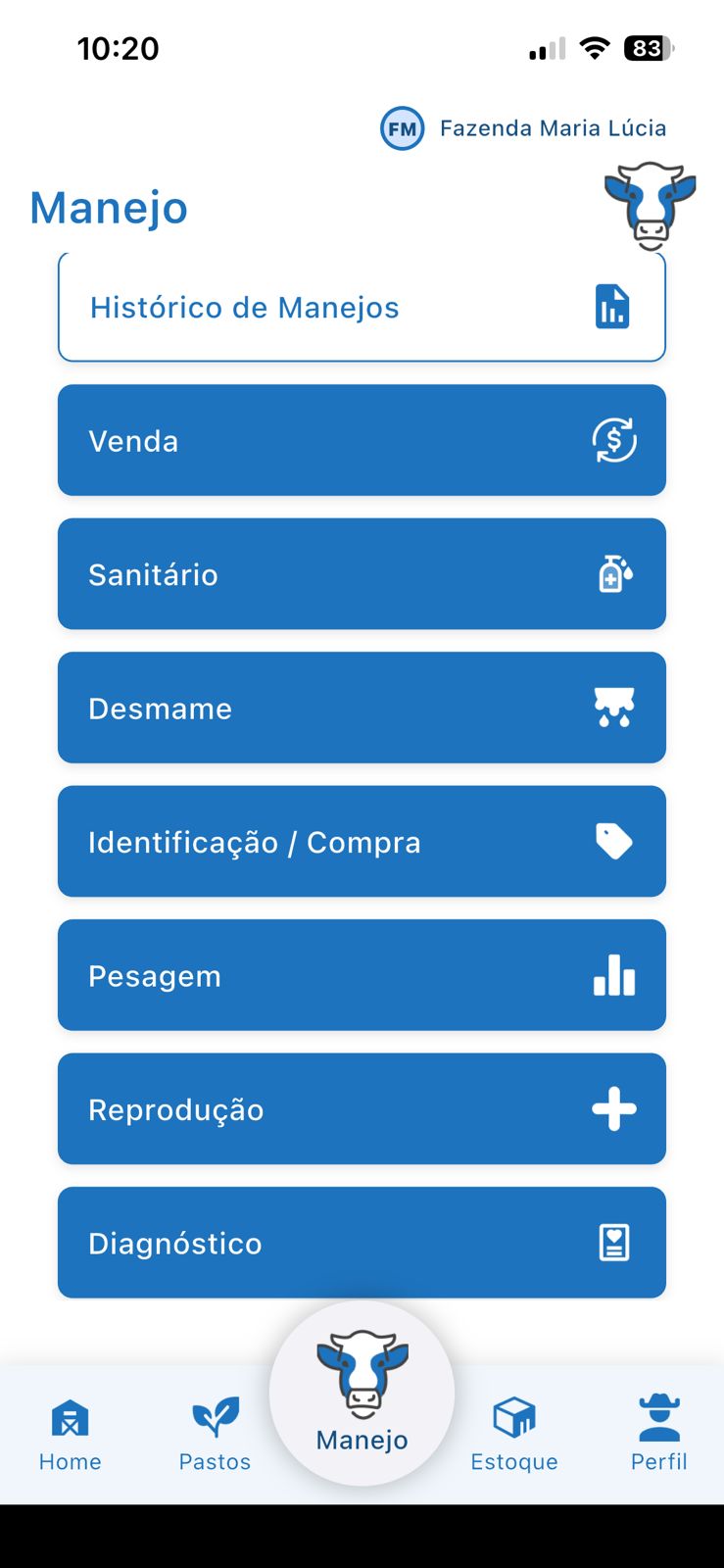 Opções de tipos de manejo disponíveis no LABASS